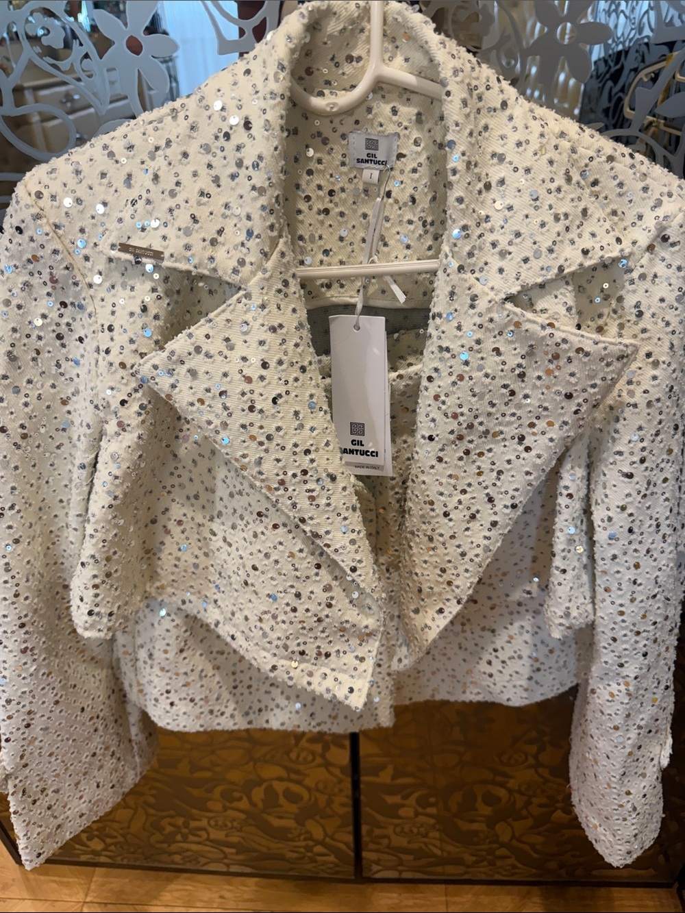 Cream Sequin Cropped Blazer